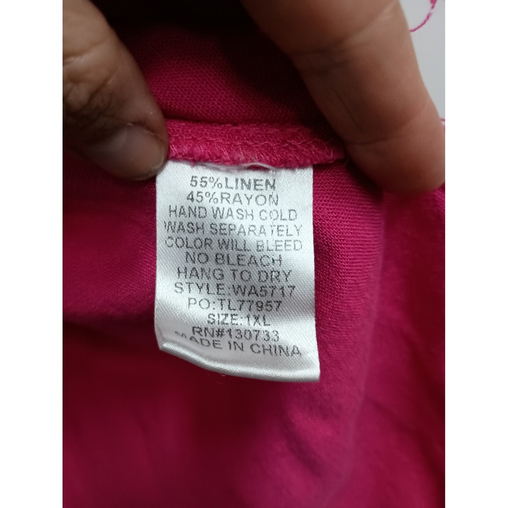 Umgee Tunic Top Womens 1XL Pink Short Sleeve Boho Linen Blend Frayed Hem - Picture 7 of 11